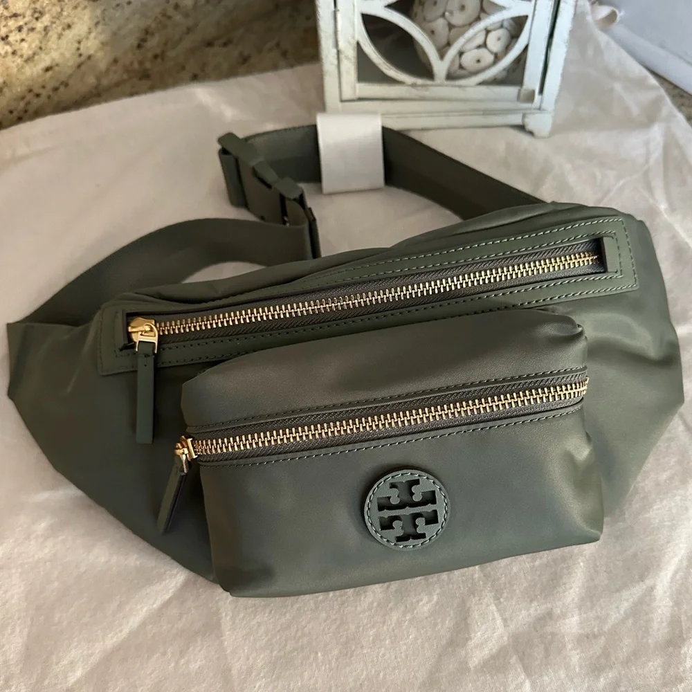 new tory burch belt bag palm leaf nylon.
